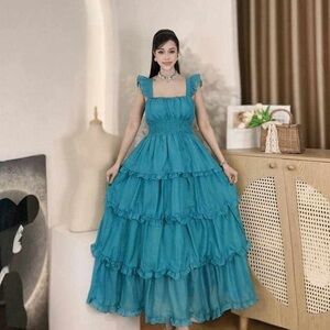 Teal Tiered Ruffle Maxi Dress - Women
